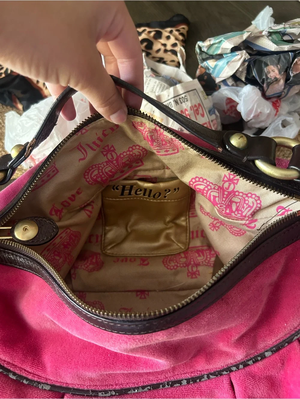 Vintage Juicy Couture Hot Pink Velvet Shoulder Hobo